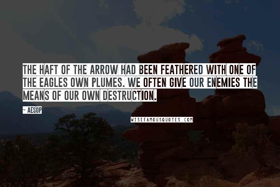 Aesop Quotes: The haft of the arrow had been feathered with one of the eagles own plumes. We often give our enemies the means of our own destruction.