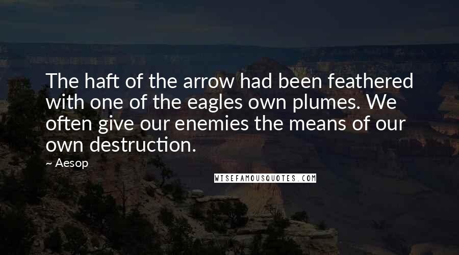 Aesop Quotes: The haft of the arrow had been feathered with one of the eagles own plumes. We often give our enemies the means of our own destruction.