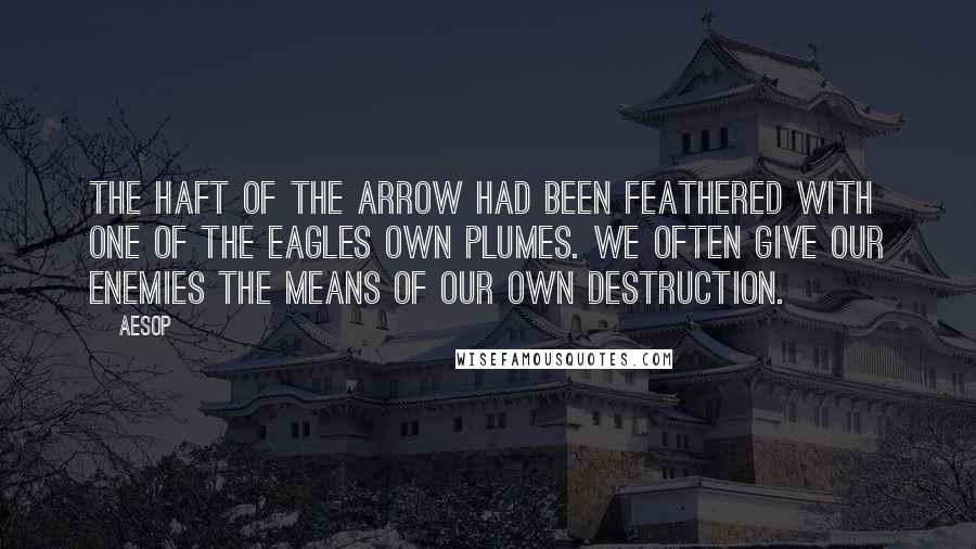 Aesop Quotes: The haft of the arrow had been feathered with one of the eagles own plumes. We often give our enemies the means of our own destruction.