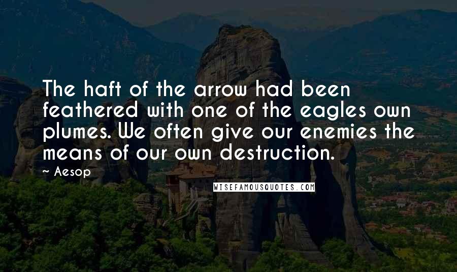 Aesop Quotes: The haft of the arrow had been feathered with one of the eagles own plumes. We often give our enemies the means of our own destruction.