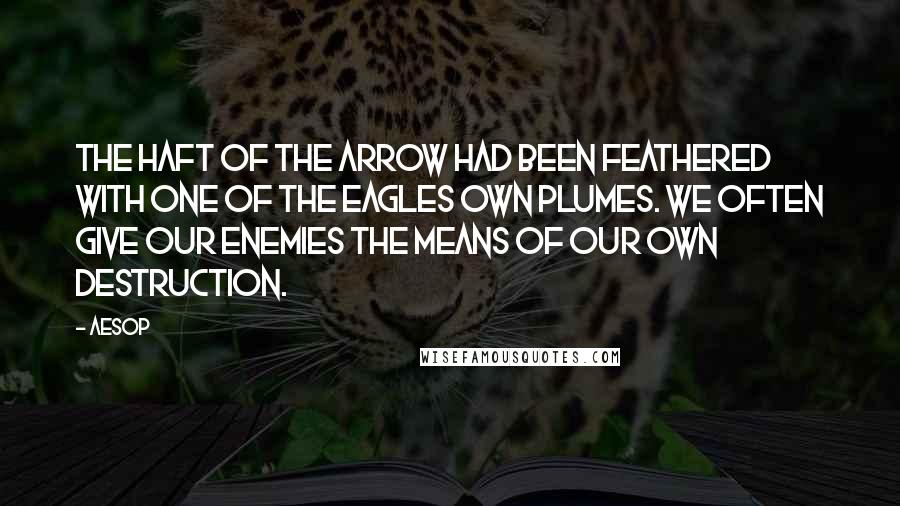 Aesop Quotes: The haft of the arrow had been feathered with one of the eagles own plumes. We often give our enemies the means of our own destruction.