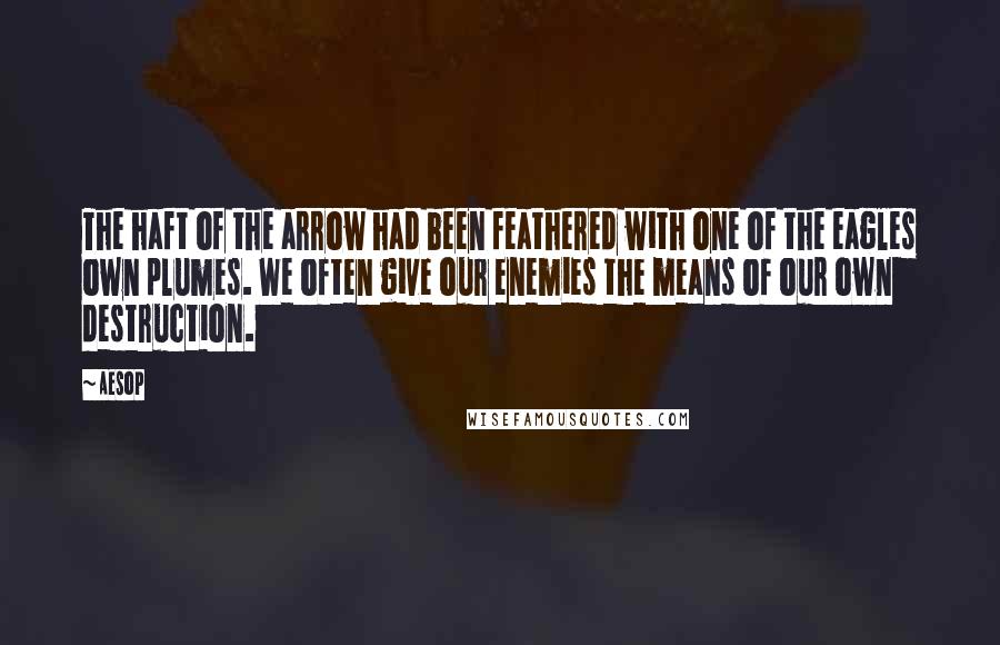 Aesop Quotes: The haft of the arrow had been feathered with one of the eagles own plumes. We often give our enemies the means of our own destruction.