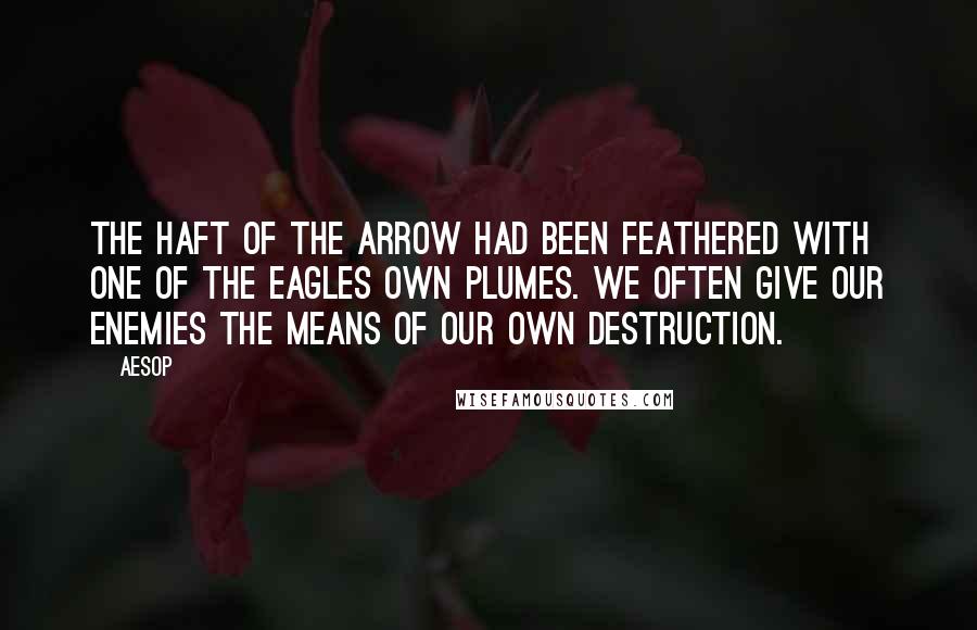 Aesop Quotes: The haft of the arrow had been feathered with one of the eagles own plumes. We often give our enemies the means of our own destruction.