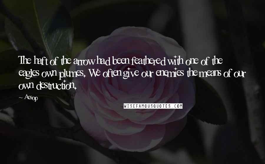 Aesop Quotes: The haft of the arrow had been feathered with one of the eagles own plumes. We often give our enemies the means of our own destruction.