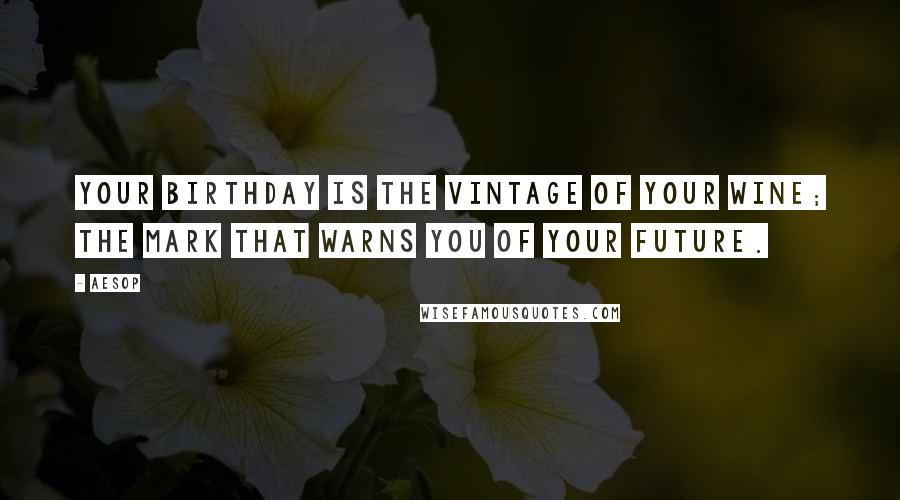 Aesop Quotes: Your birthday is the vintage of your wine; the mark that warns you of your future.