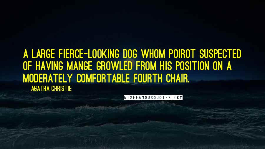 Agatha Christie Quotes: A large fierce-looking dog whom Poirot suspected of having mange growled from his position on a moderately comfortable fourth chair.