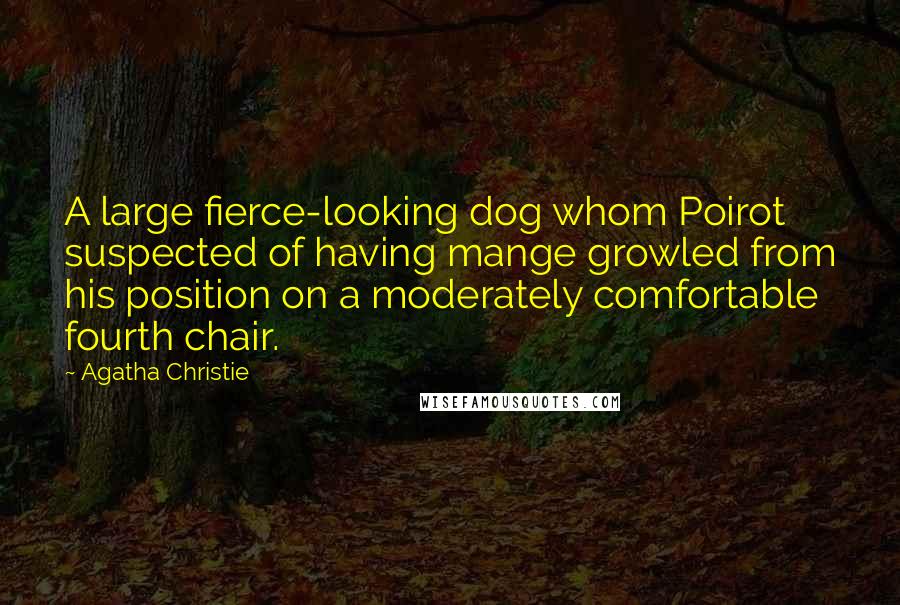 Agatha Christie Quotes: A large fierce-looking dog whom Poirot suspected of having mange growled from his position on a moderately comfortable fourth chair.