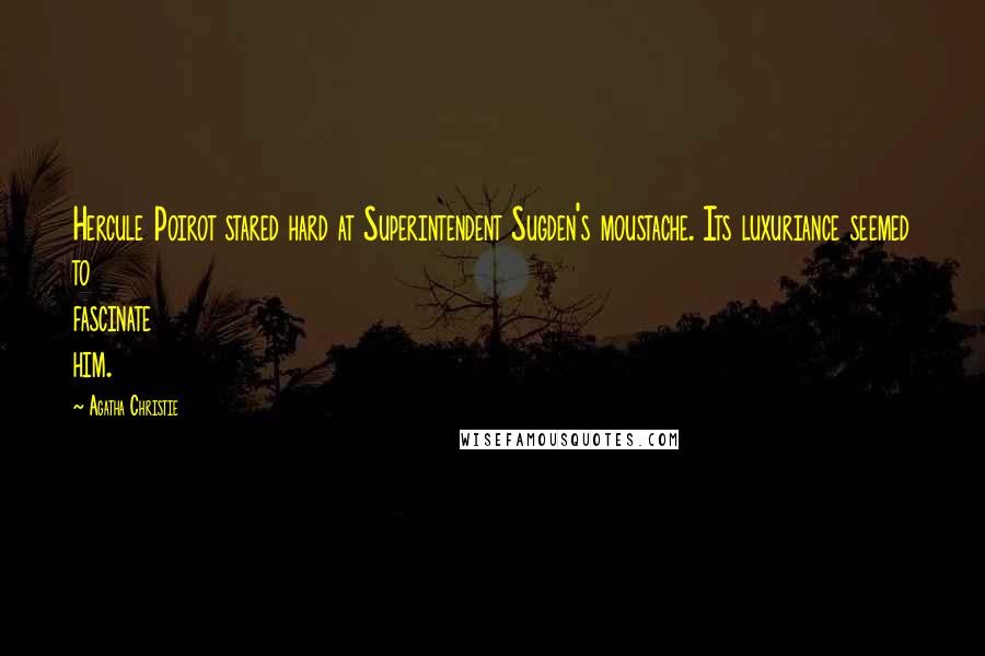 Agatha Christie Quotes: Hercule Poirot stared hard at Superintendent Sugden's moustache. Its luxuriance seemed to fascinate him.