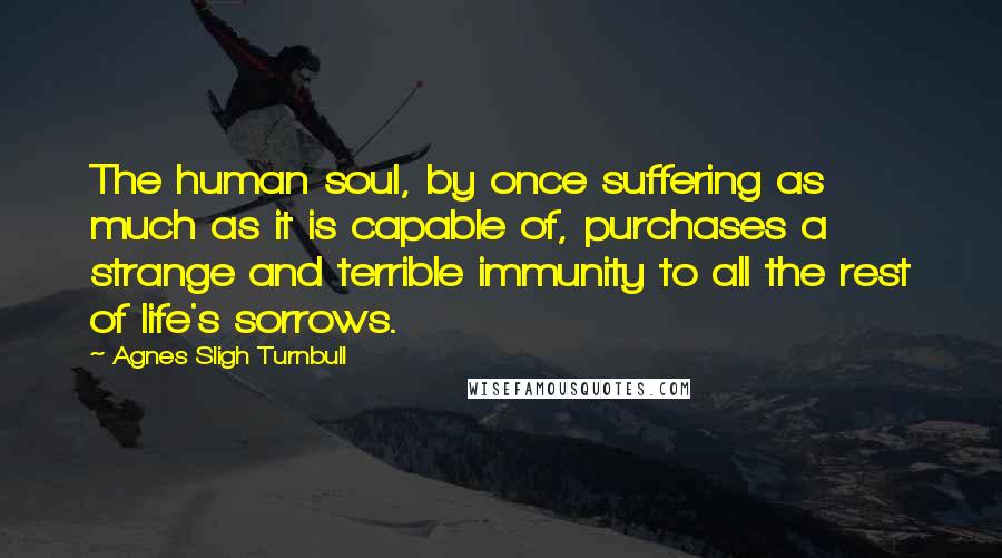 Agnes Sligh Turnbull Quotes: The human soul, by once suffering as much as it is capable of, purchases a strange and terrible immunity to all the rest of life's sorrows.