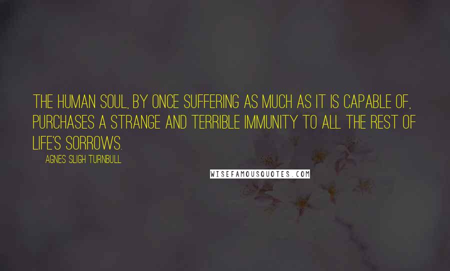 Agnes Sligh Turnbull Quotes: The human soul, by once suffering as much as it is capable of, purchases a strange and terrible immunity to all the rest of life's sorrows.