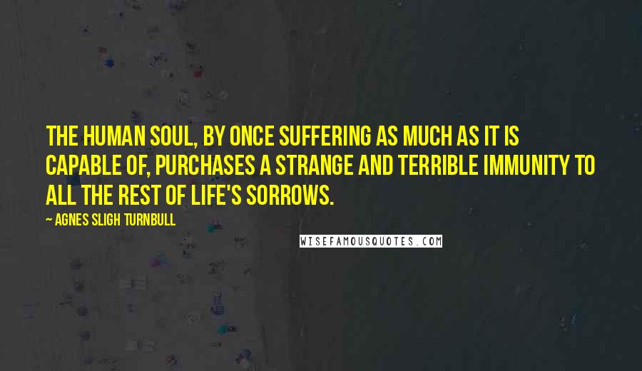 Agnes Sligh Turnbull Quotes: The human soul, by once suffering as much as it is capable of, purchases a strange and terrible immunity to all the rest of life's sorrows.