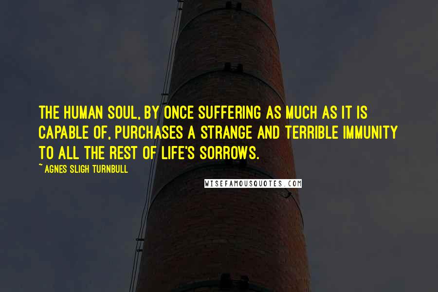 Agnes Sligh Turnbull Quotes: The human soul, by once suffering as much as it is capable of, purchases a strange and terrible immunity to all the rest of life's sorrows.