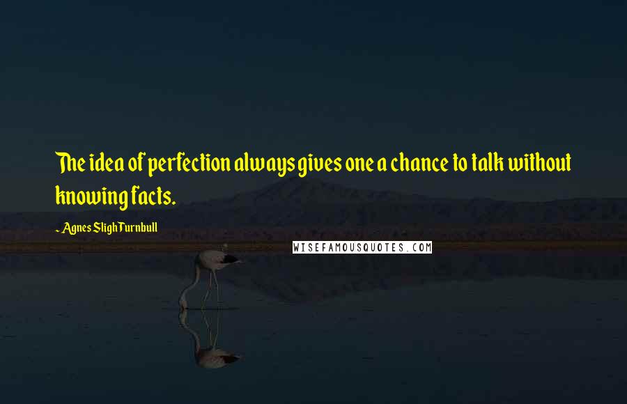 Agnes Sligh Turnbull Quotes: The idea of perfection always gives one a chance to talk without knowing facts.