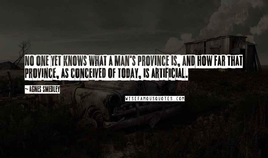 Agnes Smedley Quotes: No one yet knows what a man's province is, and how far that province, as conceived of today, is artificial.