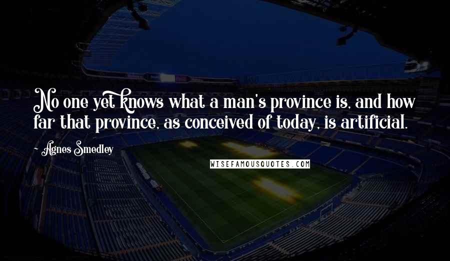 Agnes Smedley Quotes: No one yet knows what a man's province is, and how far that province, as conceived of today, is artificial.