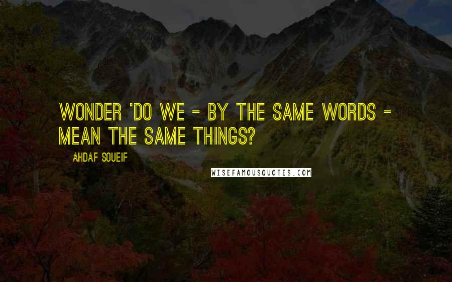 Ahdaf Soueif Quotes: Wonder 'do we - by the same words - mean the same things?