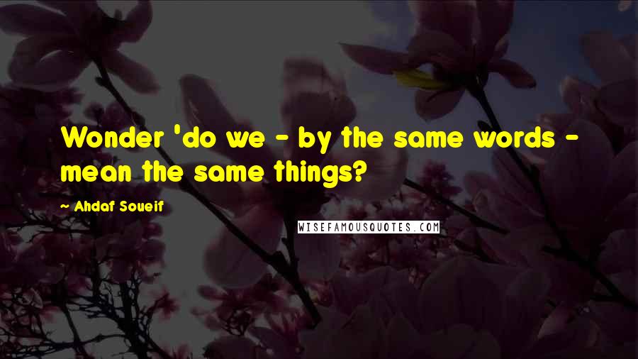 Ahdaf Soueif Quotes: Wonder 'do we - by the same words - mean the same things?