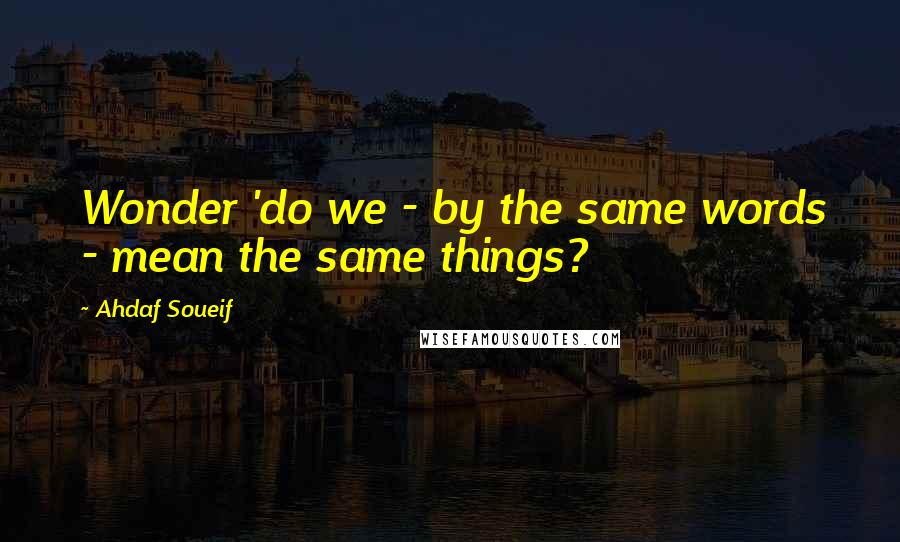 Ahdaf Soueif Quotes: Wonder 'do we - by the same words - mean the same things?