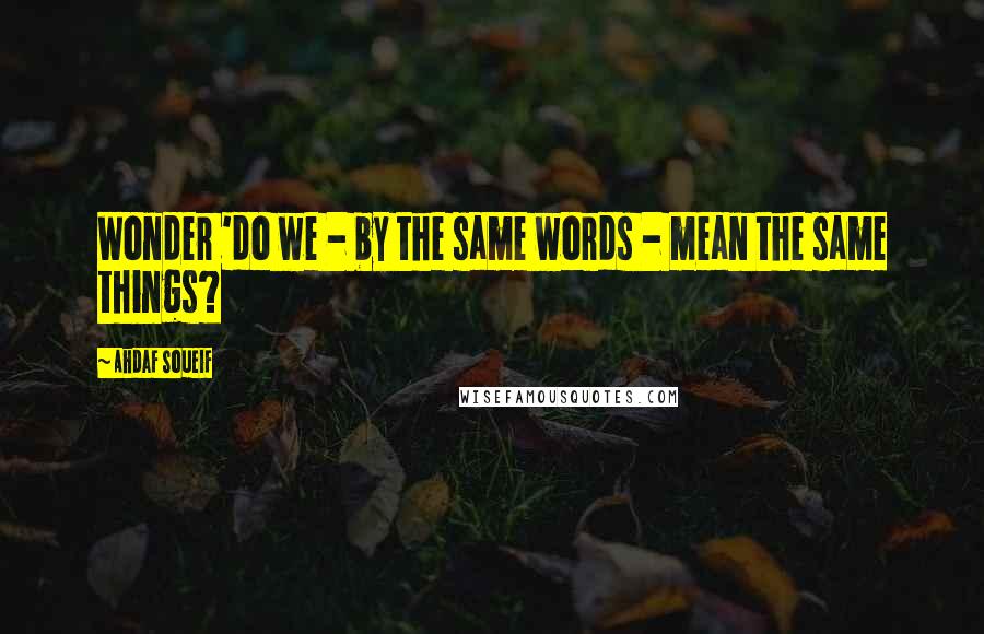 Ahdaf Soueif Quotes: Wonder 'do we - by the same words - mean the same things?