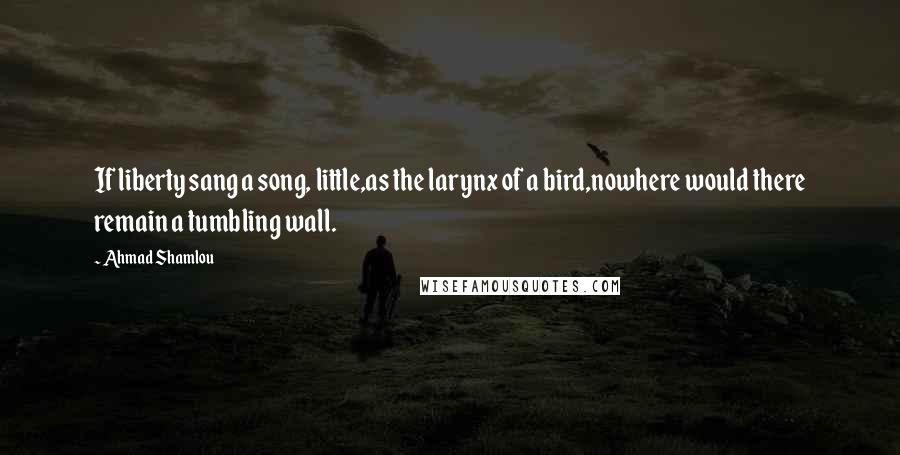 Ahmad Shamlou Quotes: If liberty sang a song, little,as the larynx of a bird,nowhere would there remain a tumbling wall.