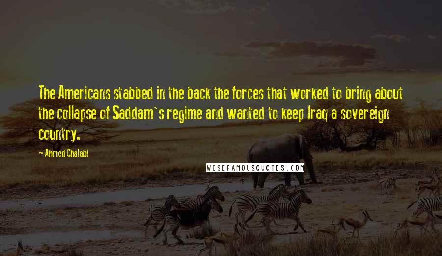 Ahmed Chalabi Quotes: The Americans stabbed in the back the forces that worked to bring about the collapse of Saddam's regime and wanted to keep Iraq a sovereign country.