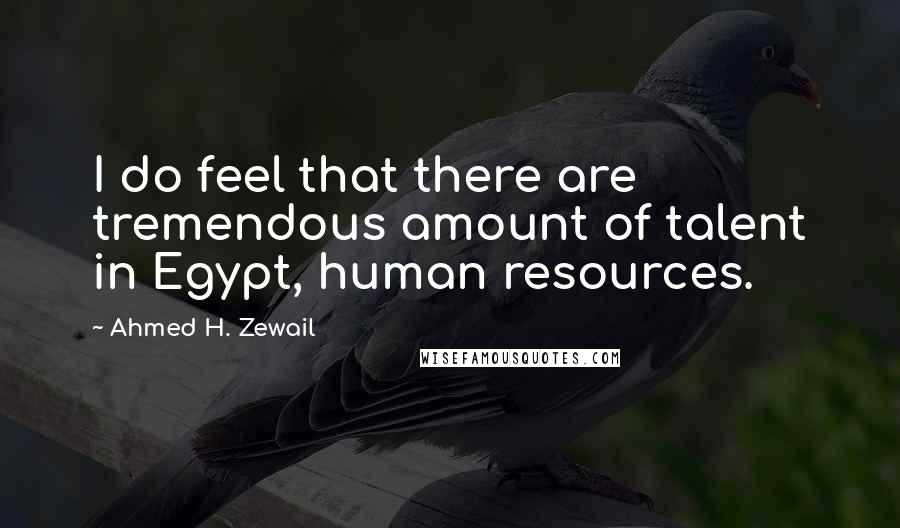 Ahmed H. Zewail Quotes: I do feel that there are tremendous amount of talent in Egypt, human resources.