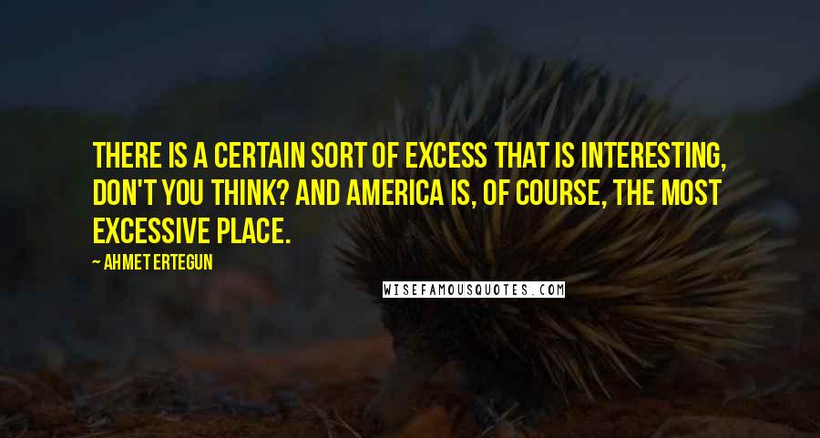 Ahmet Ertegun Quotes: There is a certain sort of excess that is interesting, don't you think? And America is, of course, the most excessive place.