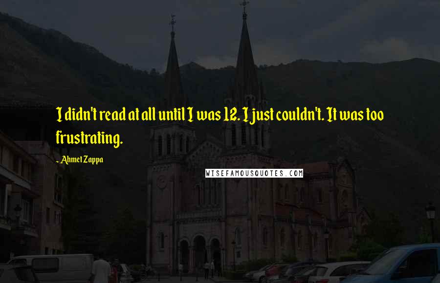 Ahmet Zappa Quotes: I didn't read at all until I was 12. I just couldn't. It was too frustrating.