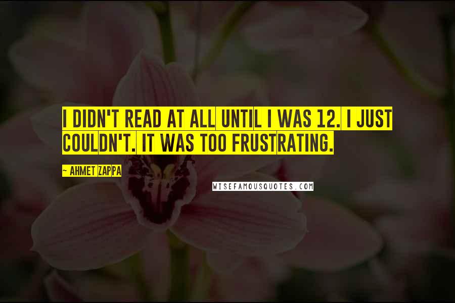 Ahmet Zappa Quotes: I didn't read at all until I was 12. I just couldn't. It was too frustrating.