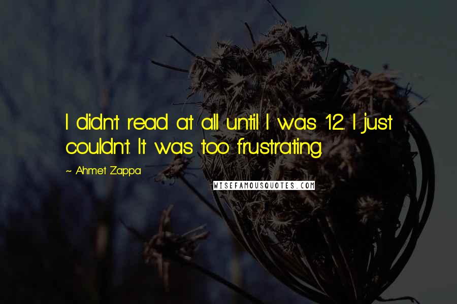 Ahmet Zappa Quotes: I didn't read at all until I was 12. I just couldn't. It was too frustrating.