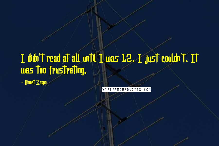 Ahmet Zappa Quotes: I didn't read at all until I was 12. I just couldn't. It was too frustrating.