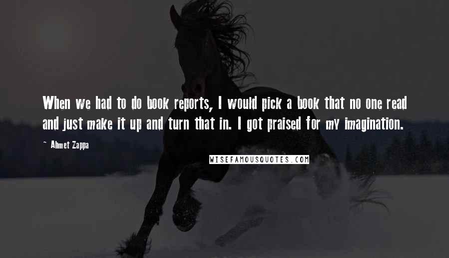 Ahmet Zappa Quotes: When we had to do book reports, I would pick a book that no one read and just make it up and turn that in. I got praised for my imagination.