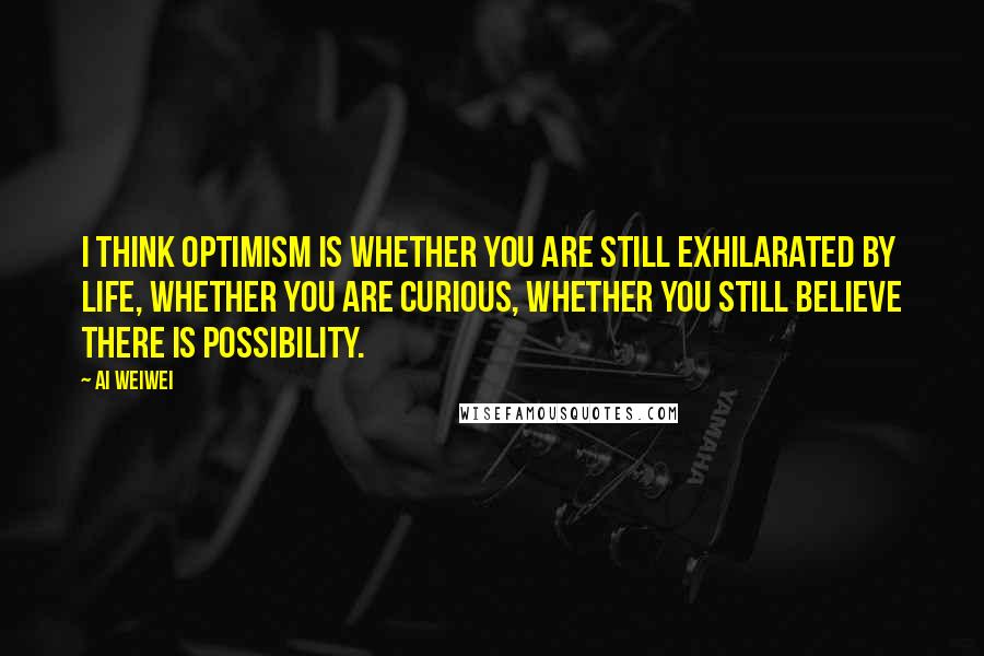 Ai Weiwei Quotes: I think optimism is whether you are still exhilarated by life, whether you are curious, whether you still believe there is possibility.