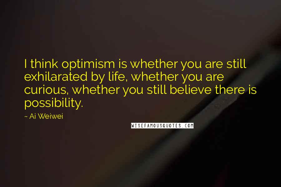 Ai Weiwei Quotes: I think optimism is whether you are still exhilarated by life, whether you are curious, whether you still believe there is possibility.