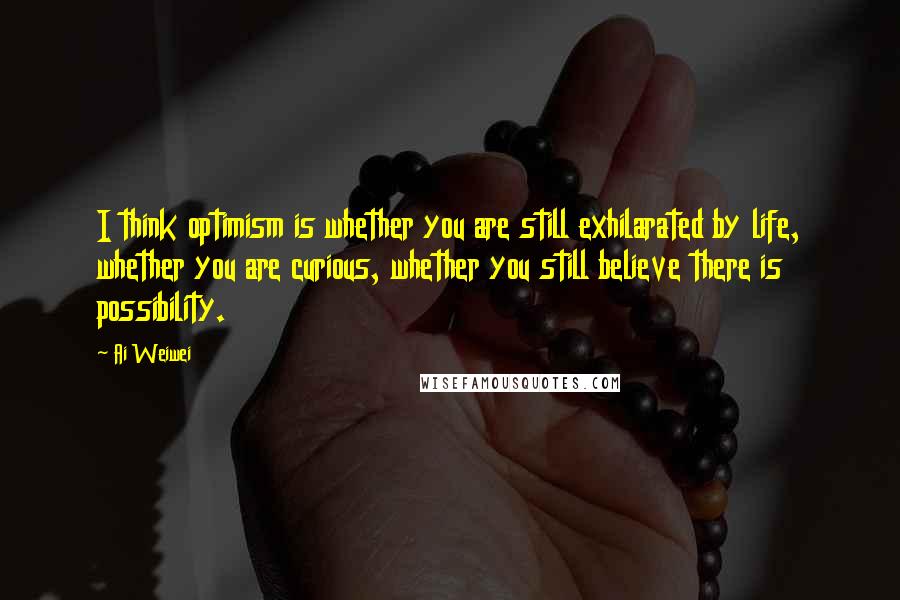 Ai Weiwei Quotes: I think optimism is whether you are still exhilarated by life, whether you are curious, whether you still believe there is possibility.