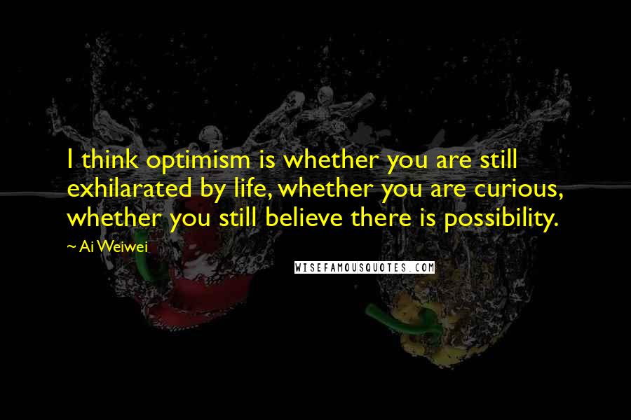 Ai Weiwei Quotes: I think optimism is whether you are still exhilarated by life, whether you are curious, whether you still believe there is possibility.
