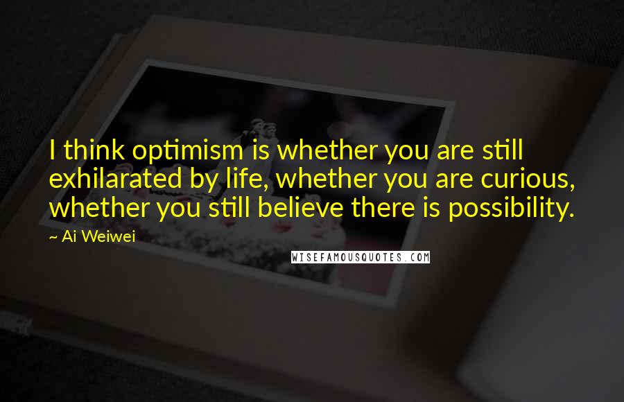 Ai Weiwei Quotes: I think optimism is whether you are still exhilarated by life, whether you are curious, whether you still believe there is possibility.