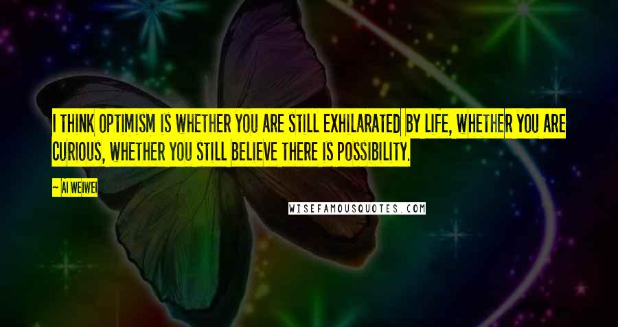 Ai Weiwei Quotes: I think optimism is whether you are still exhilarated by life, whether you are curious, whether you still believe there is possibility.