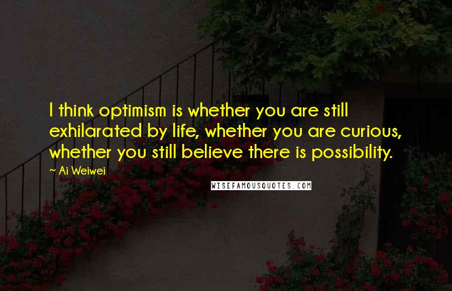 Ai Weiwei Quotes: I think optimism is whether you are still exhilarated by life, whether you are curious, whether you still believe there is possibility.