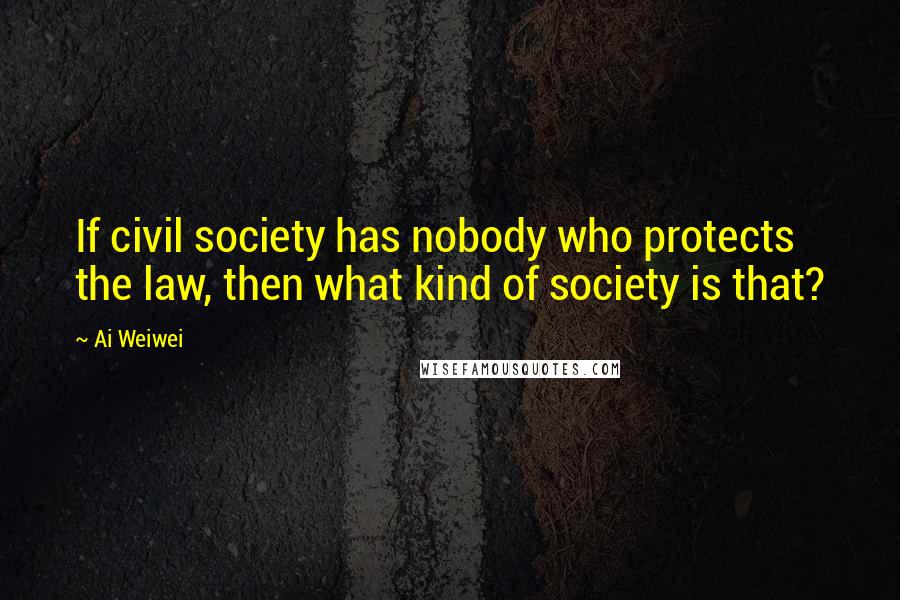 Ai Weiwei Quotes: If civil society has nobody who protects the law, then what kind of society is that?