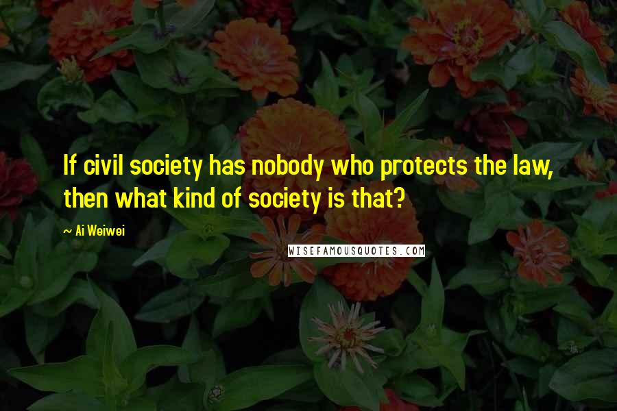 Ai Weiwei Quotes: If civil society has nobody who protects the law, then what kind of society is that?