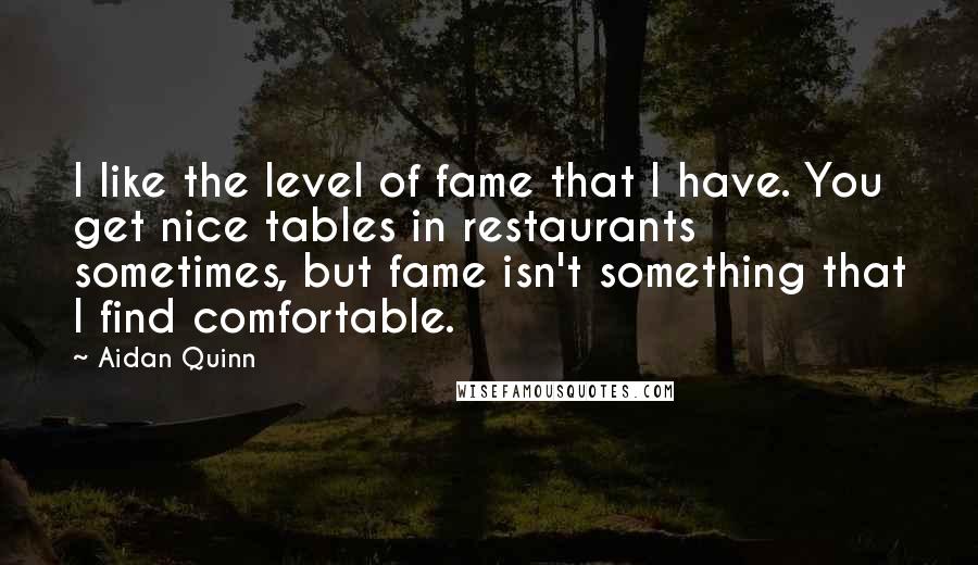 Aidan Quinn Quotes: I like the level of fame that I have. You get nice tables in restaurants sometimes, but fame isn't something that I find comfortable.