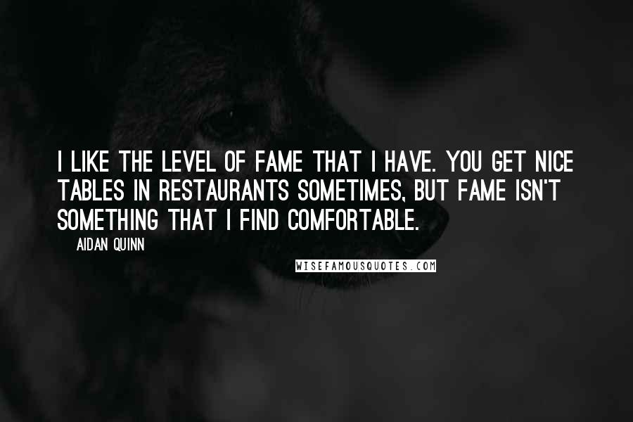 Aidan Quinn Quotes: I like the level of fame that I have. You get nice tables in restaurants sometimes, but fame isn't something that I find comfortable.