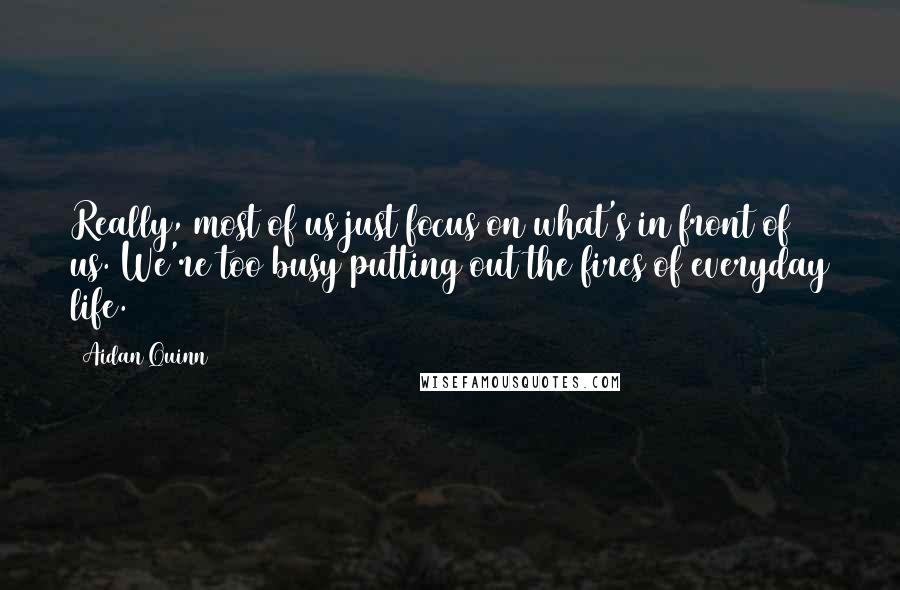 Aidan Quinn Quotes: Really, most of us just focus on what's in front of us. We're too busy putting out the fires of everyday life.