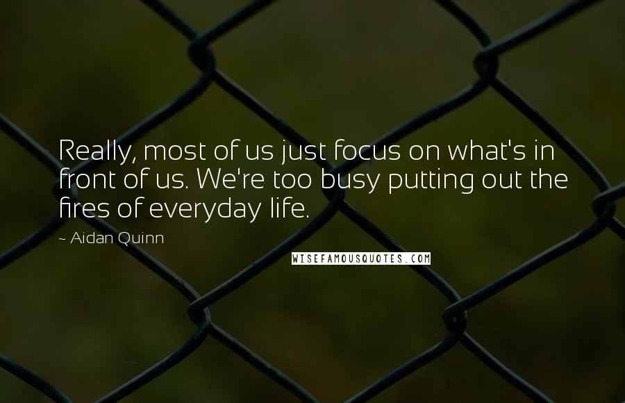 Aidan Quinn Quotes: Really, most of us just focus on what's in front of us. We're too busy putting out the fires of everyday life.