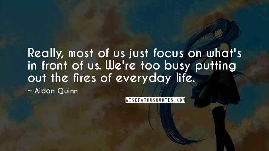 Aidan Quinn Quotes: Really, most of us just focus on what's in front of us. We're too busy putting out the fires of everyday life.