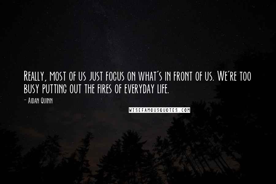 Aidan Quinn Quotes: Really, most of us just focus on what's in front of us. We're too busy putting out the fires of everyday life.