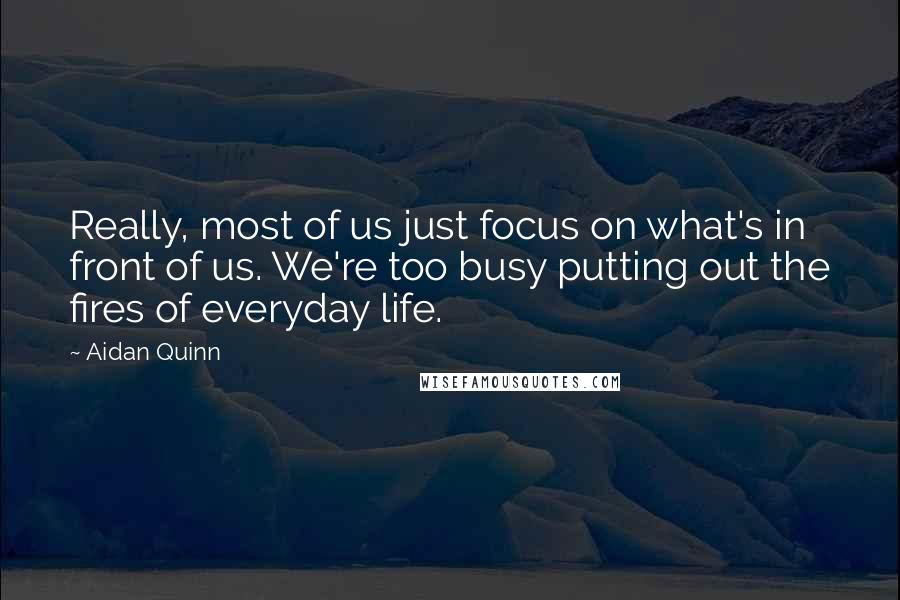 Aidan Quinn Quotes: Really, most of us just focus on what's in front of us. We're too busy putting out the fires of everyday life.