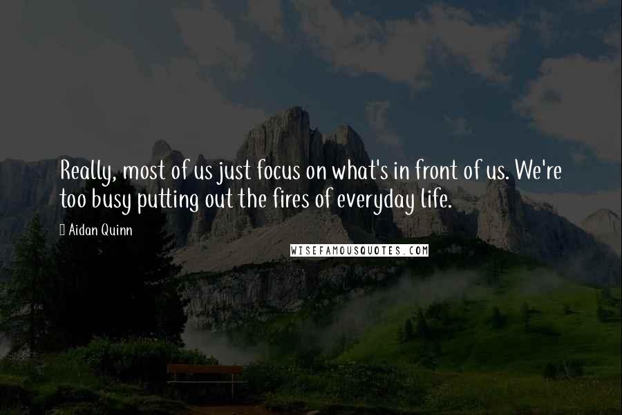 Aidan Quinn Quotes: Really, most of us just focus on what's in front of us. We're too busy putting out the fires of everyday life.
