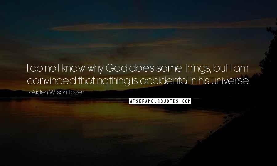 Aiden Wilson Tozer Quotes: I do not know why God does some things, but I am convinced that nothing is accidental in his universe.